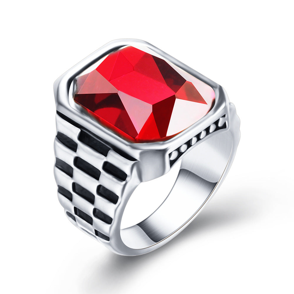 Herren Ring mit großem rotem Edelstein und markanter Struktur Shop Nory