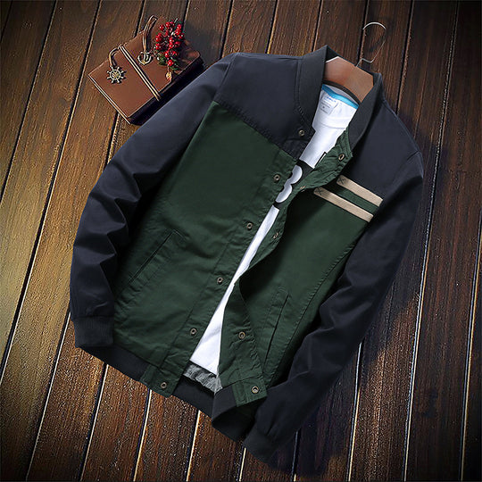 Herren Canvas-Bomberjacke im Field-Stil mit kontrastierenden Ärmeln und Bruststreifen Shop Nory