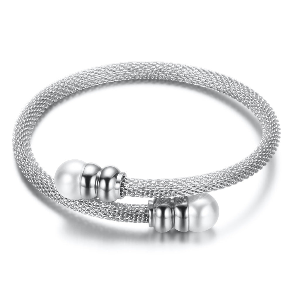 Damen Luxus-Armreif aus Edelstahl mit attraktiven Perlenelementen Shop Nory