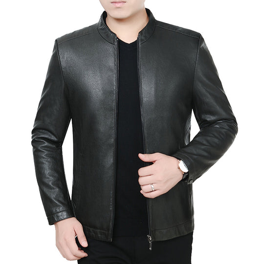 Herren Lederjacke mit Stehkragen und minimalistischer Reißverschlussfront Shop Nory