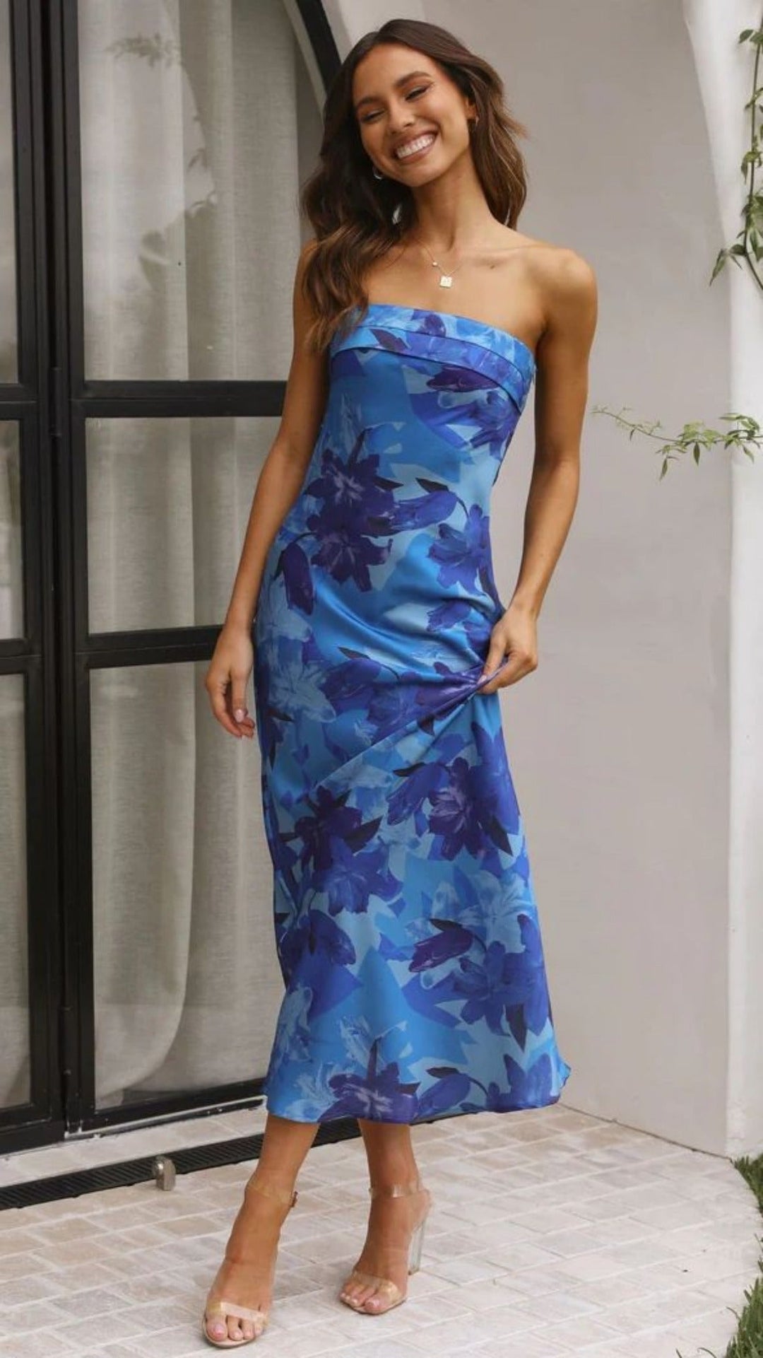 Satin rückenfreies Röhrentop Kleid