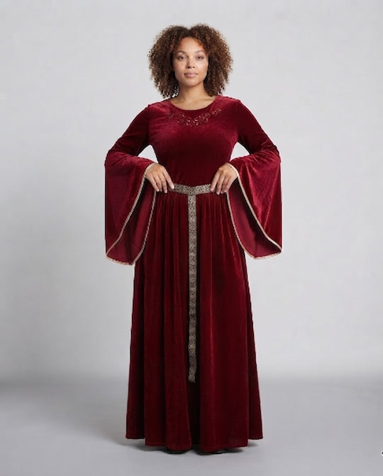 Elegantes Samtkleid für Frauen mit weitem Ärmel und dekorativem Gürtel Shop Nory
