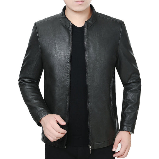 Herren Lederjacke mit Stehkragen und minimalistischer Reißverschlussfront Shop Nory