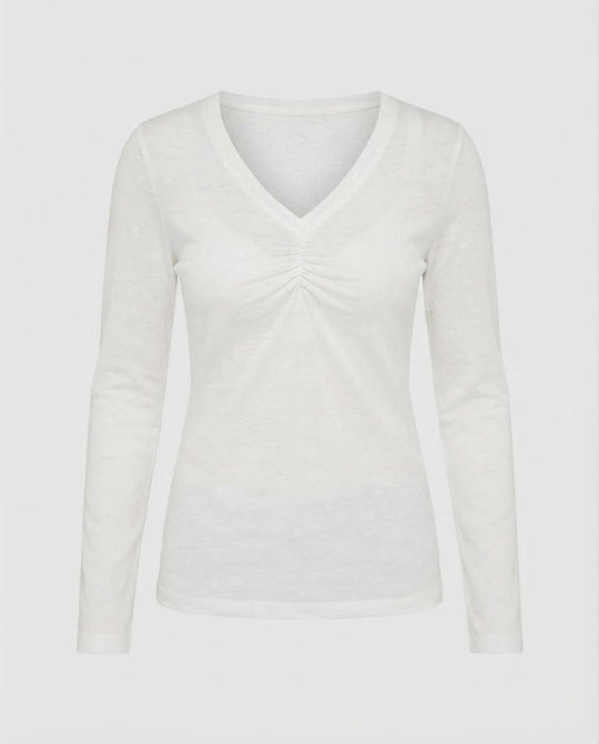 Damen Langärmeliges V-Ausschnitt-Shirt mit Raffung und feiner Jersey-Qualität Shop Nory