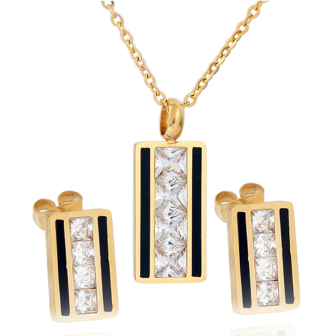 Damen Schmuckset mit funkelnden Zirkonia und eleganter schwarzer Akzentlinie Shop Nory