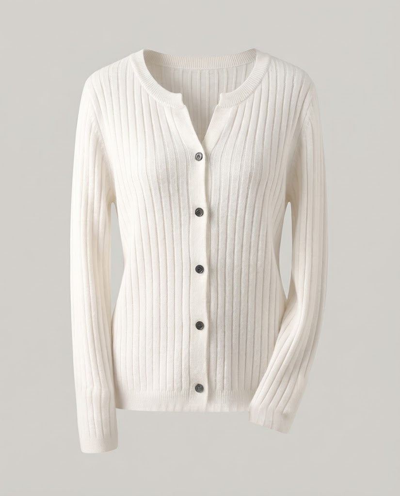 Damen Gestrickter Rippen-Cardigan mit dezentem V-Ausschnitt und Knopfleiste Shop Nory