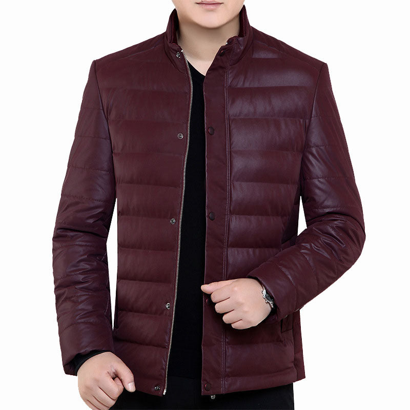 Herren Gepolsterte Steppjacke in Lederoptik mit Stehkragen und verdeckter Druckknopfleiste Shop Nory