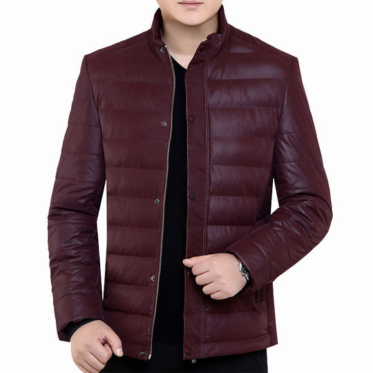 Herren Gepolsterte Steppjacke in Lederoptik mit Stehkragen und verdeckter Druckknopfleiste Shop Nory
