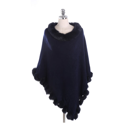 Damen Capeponcho mit Kunstfellkragen und Bommelbesatz Shop Nory
