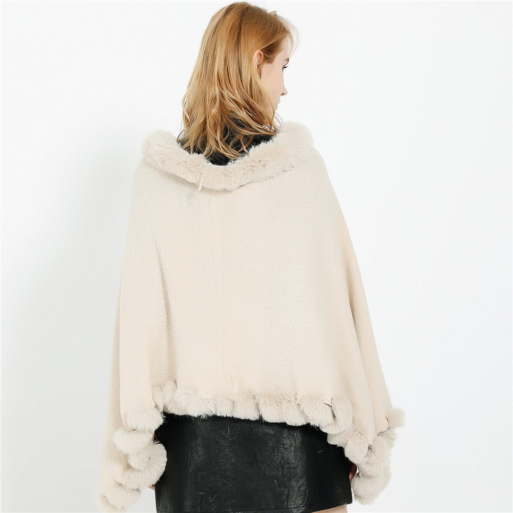 Damen Capeponcho mit Kunstfellkragen und Bommelbesatz Shop Nory