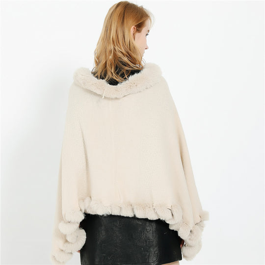 Damen Capeponcho mit Kunstfellkragen und Bommelbesatz Shop Nory