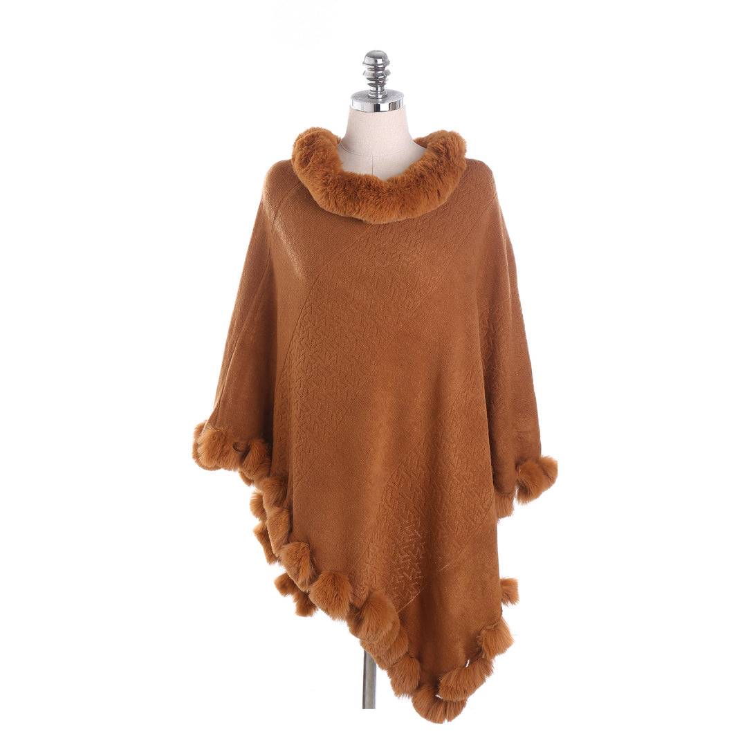 Damen Capeponcho mit Kunstfellkragen und Bommelbesatz Shop Nory