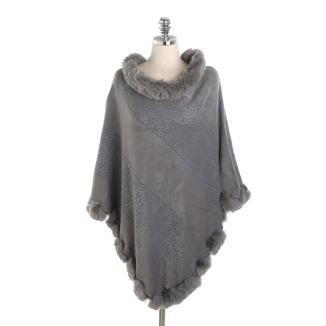 Damen Capeponcho mit Kunstfellkragen und Bommelbesatz Shop Nory