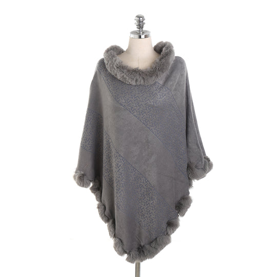 Damen Capeponcho mit Kunstfellkragen und Bommelbesatz Shop Nory