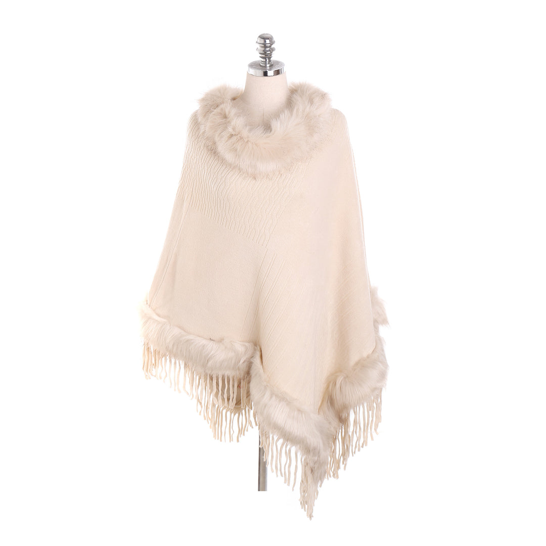 Damen Kaschmir-Touch Poncho mit Kunstfellbesatz, Fransen und weichfallender Oversize-Silhouette Shop Nory
