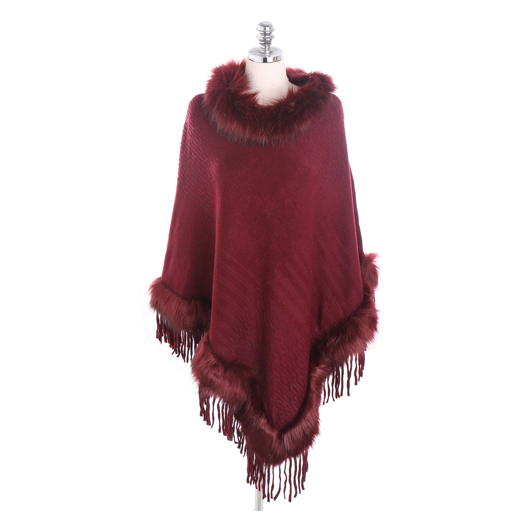Damen Kaschmir-Touch Poncho mit Kunstfellbesatz, Fransen und weichfallender Oversize-Silhouette Shop Nory