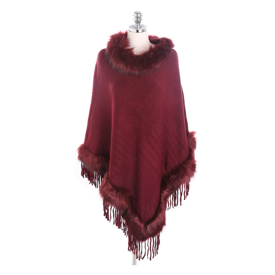Damen Kaschmir-Touch Poncho mit Kunstfellbesatz, Fransen und weichfallender Oversize-Silhouette Shop Nory