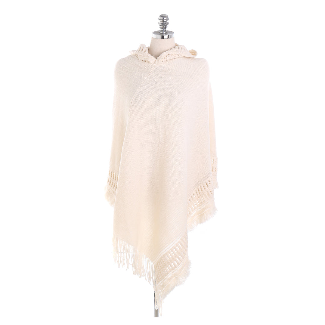 Damen Kapuzen-Poncho mit gehäkelter Bordüre und Fransensaum Shop Nory