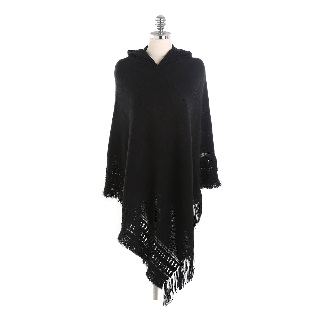 Damen Kapuzen-Poncho mit gehäkelter Bordüre und Fransensaum Shop Nory