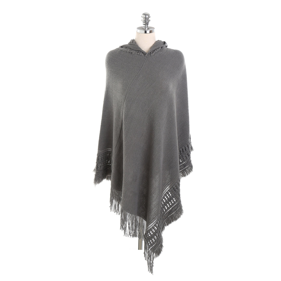 Damen Kapuzen-Poncho mit gehäkelter Bordüre und Fransensaum Shop Nory