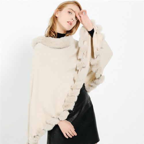Damen Capeponcho mit Kunstfellkragen und Bommelbesatz Shop Nory