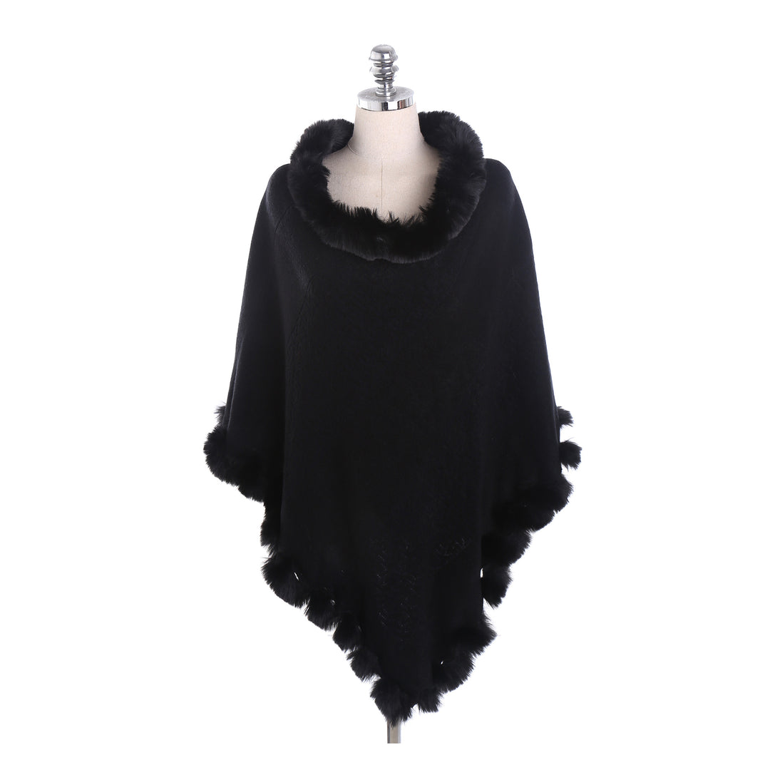 Damen Capeponcho mit Kunstfellkragen und Bommelbesatz Shop Nory