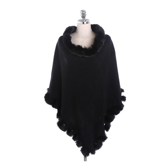 Damen Capeponcho mit Kunstfellkragen und Bommelbesatz Shop Nory