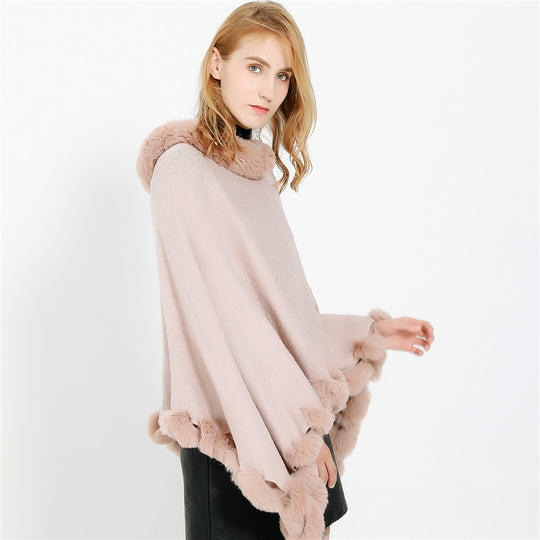 Damen Capeponcho mit Kunstfellkragen und Bommelbesatz Shop Nory