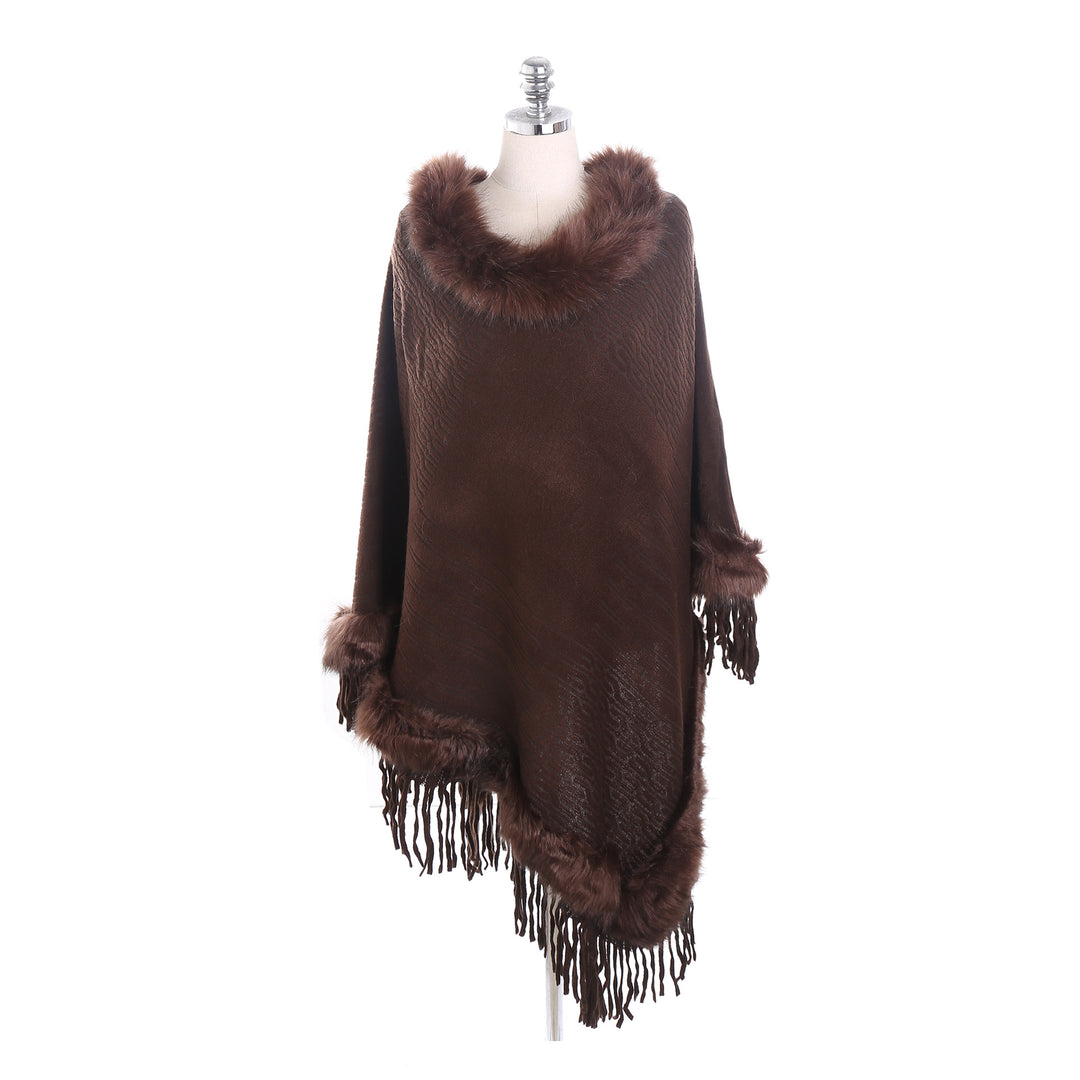 Damen Kaschmir-Touch Poncho mit Kunstfellbesatz, Fransen und weichfallender Oversize-Silhouette Shop Nory