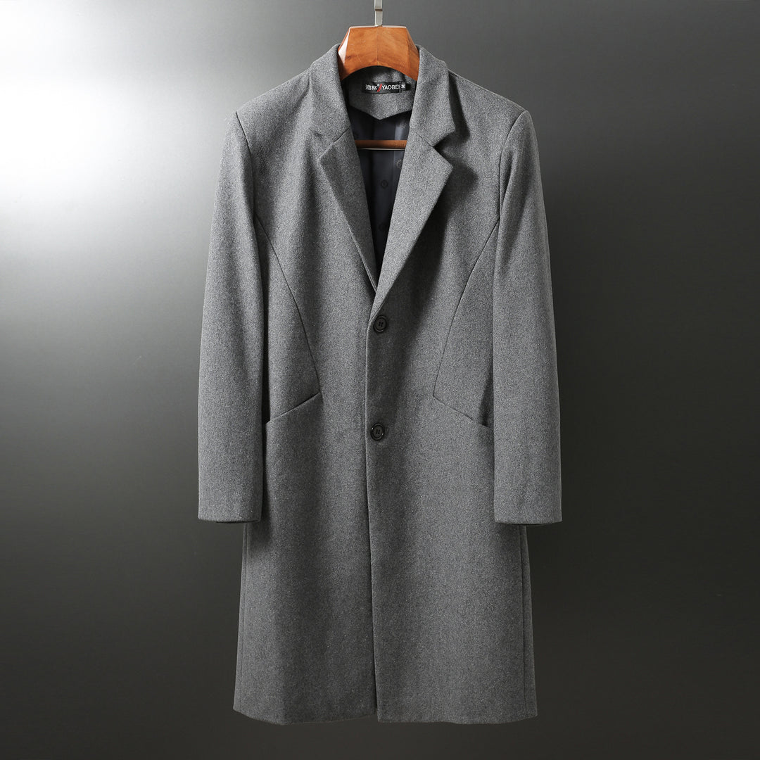 Herren Eleganter langer Wollmix-Mantel mit Schalkragen und geradem Schnitt Shop Nory