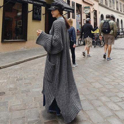 Damen Maxi-Oversize-Grobstrickcardigan mit Ballonärmeln und Eingrifftaschen Shop Nory