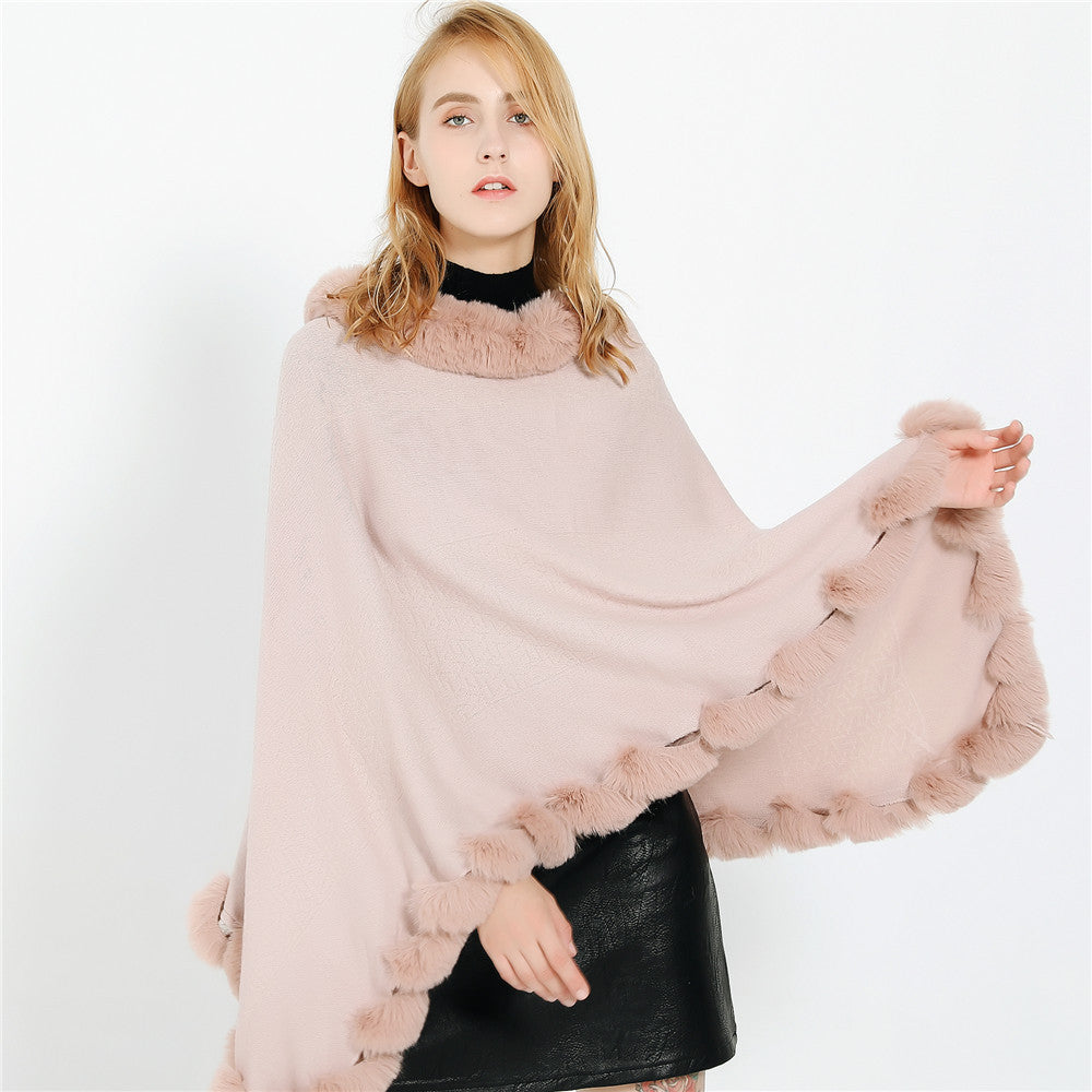 Damen Capeponcho mit Kunstfellkragen und Bommelbesatz Shop Nory