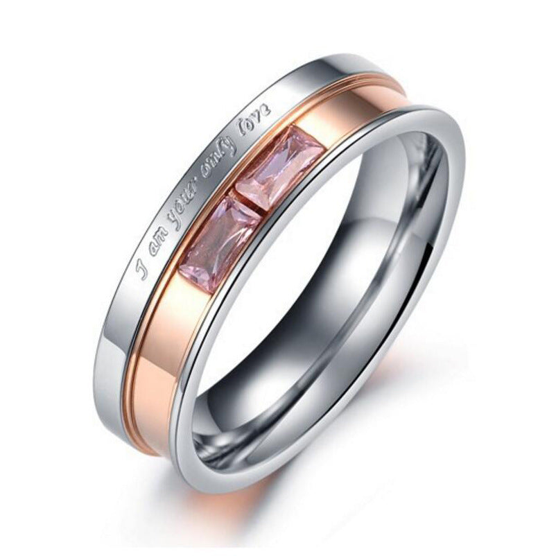 Damen Eleganter Ring mit rosa Zirkonia und Gravur Shop Nory