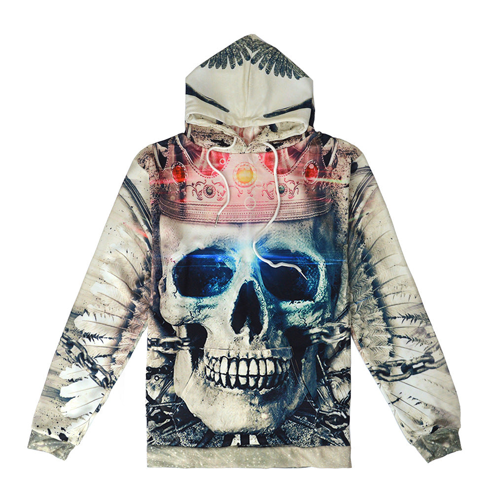 Herren Kapuzenpullover mit fotorealistischem 3D-Skull-Print, Kronen- & Kettenmotiv Shop Nory