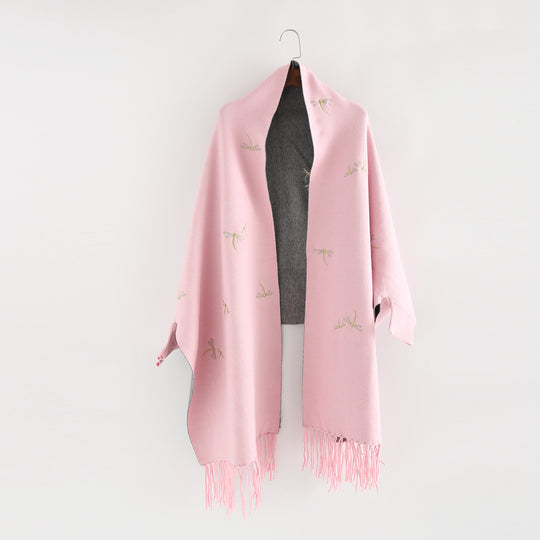 Damen Bestickter Wollmix-Überwurf mit Libellenstickerei und Fransensaum Shop Nory
