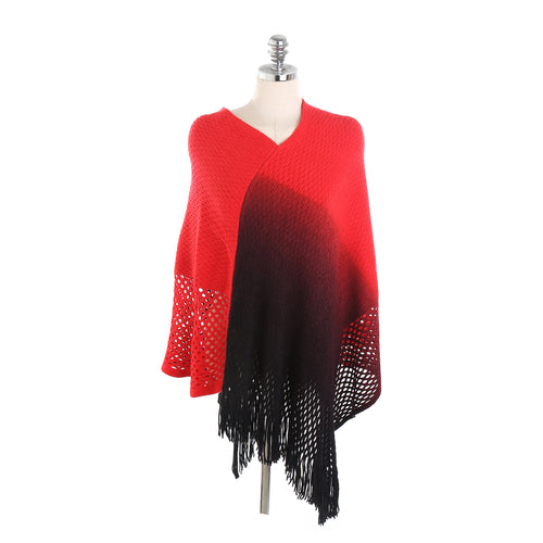 Damen Oversize-Strickruana mit Farbverlauf, Lochspitzen und Fransen Shop Nory