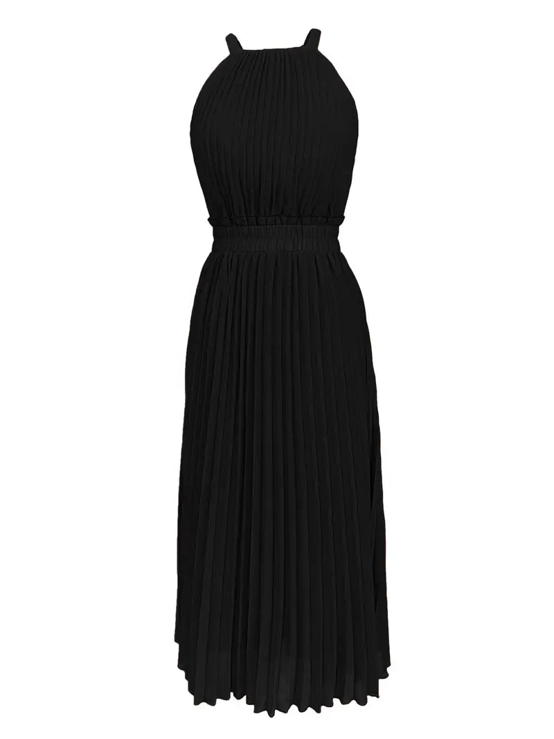 Shopnory | Elegantes X-Sommer Midikleid mit Rundhalsausschnitt und Gesch Gathered Taille