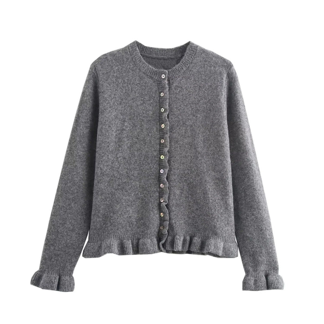 Rüschen Frauen Cardigan mit Knöpfen, Schickes Schichted Oberteil