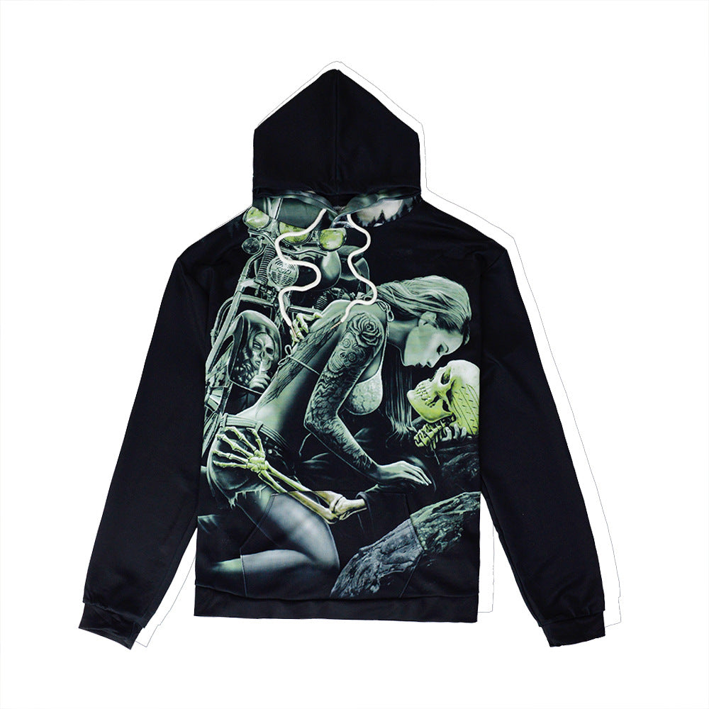 Herren Kapuzenpullover mit fotorealistischem 3D-Skull-Print, Kronen- & Kettenmotiv Shop Nory