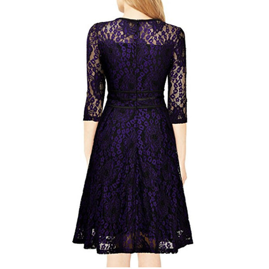Damen Spitzen-A-Linienkleid knielang mit transparentem Oberteil und dreiviertelärmeln Shop Nory