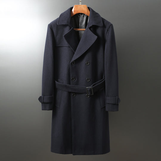 Herren Maxilanger Woll-Mantel im Trench-Look mit doppelreihiger Knopfleiste und Bindegürtel Shop Nory