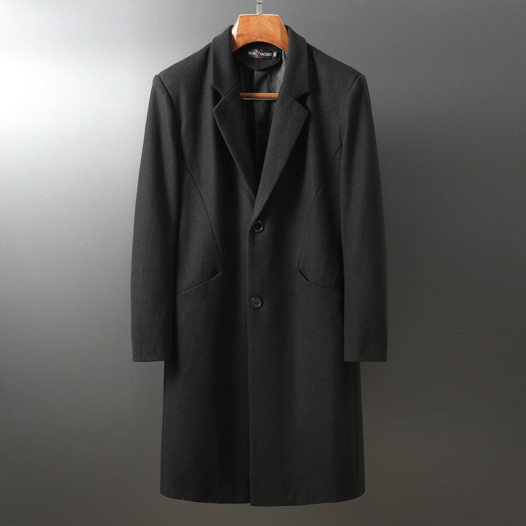 Herren Eleganter langer Wollmix-Mantel mit Schalkragen und geradem Schnitt Shop Nory