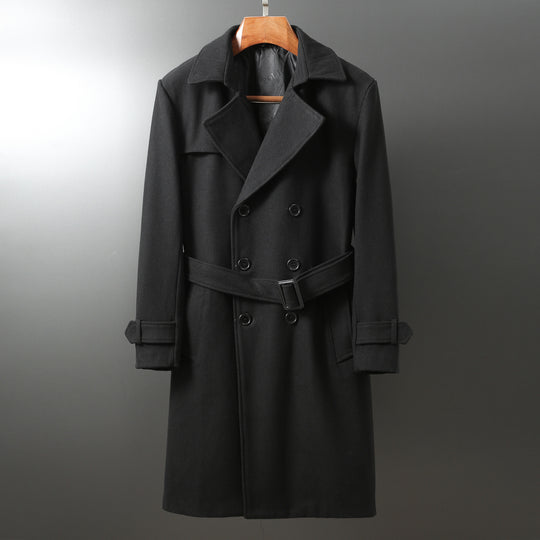 Herren Maxilanger Woll-Mantel im Trench-Look mit doppelreihiger Knopfleiste und Bindegürtel Shop Nory