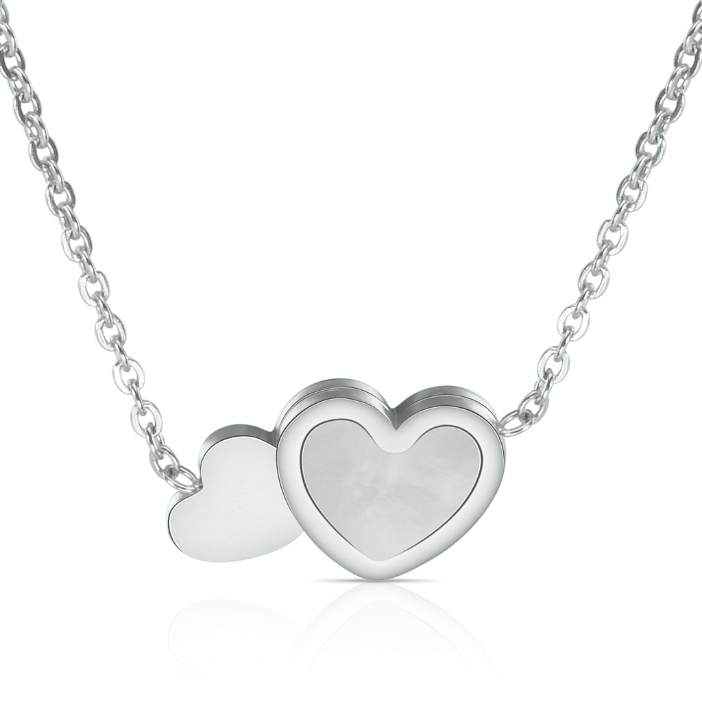 Damen Halskette mit doppeltem Herzanhänger aus hochwertigem Edelstahl und opalisiertem Stein Shop Nory