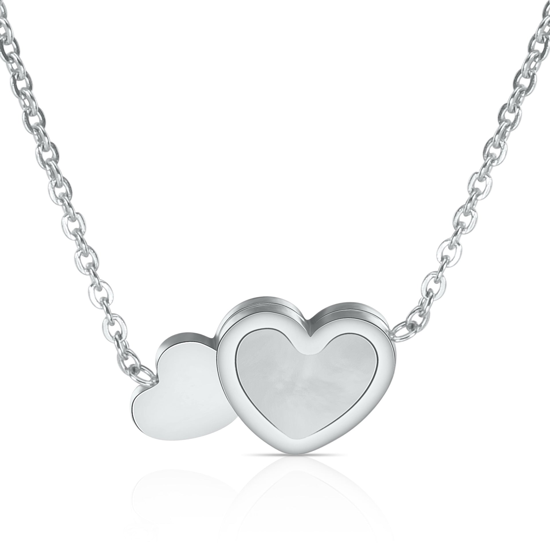 Damen Halskette mit doppeltem Herzanhänger aus hochwertigem Edelstahl und opalisiertem Stein Shop Nory