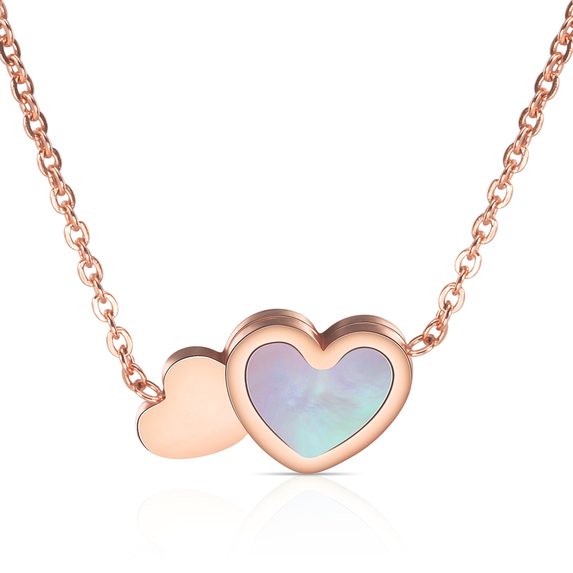 Damen Halskette mit doppeltem Herzanhänger aus hochwertigem Edelstahl und opalisiertem Stein Shop Nory
