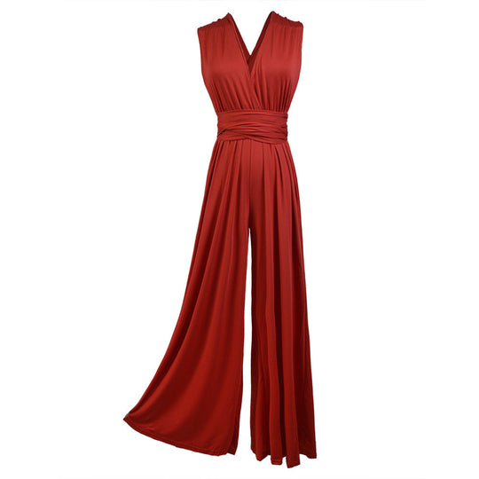 Damen Eleganter Jumpsuit mit Tiefem V-Ausschnitt und Innovativer Wickeloptik