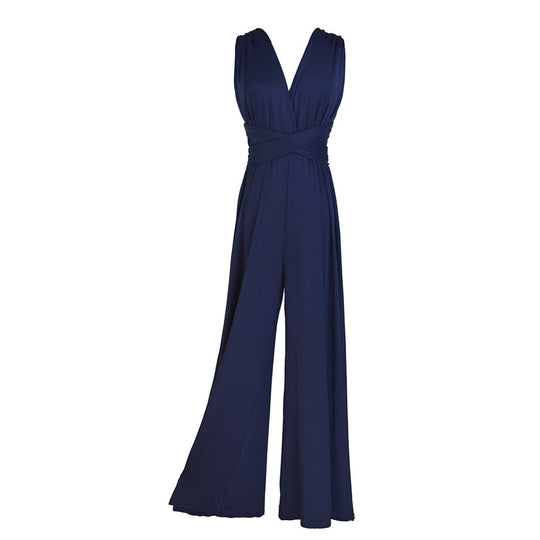 Damen Eleganter Jumpsuit mit Tiefem V-Ausschnitt und Innovativer Wickeloptik