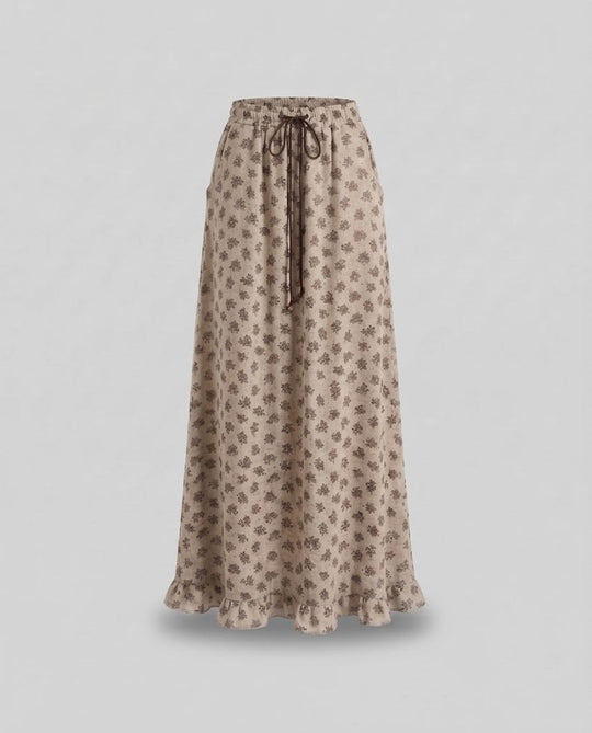 Damen Gemusteter Maxi-Strickrock mit Kordelzug und Rüschensaum Shop Nory
