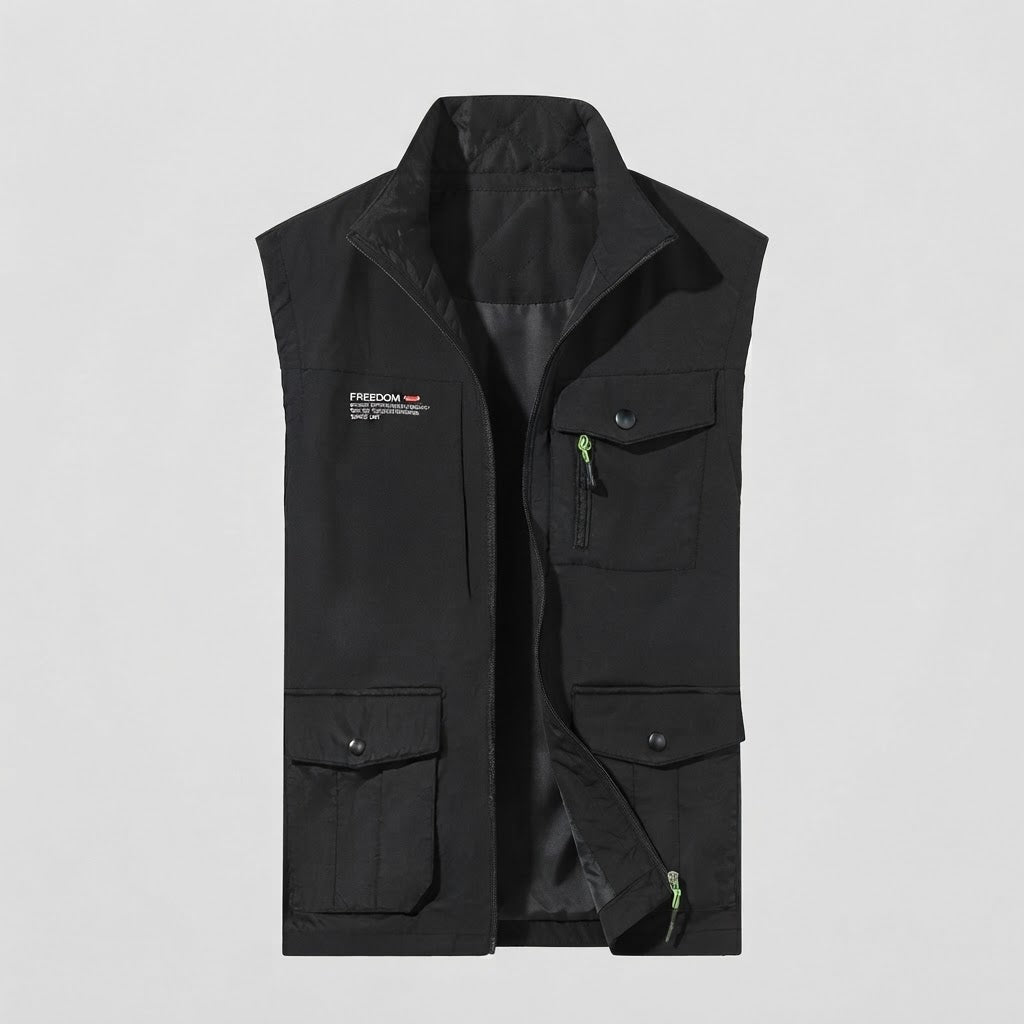 Herren leichte Utility‑Weste mit Mehrfachtaschen, Stehkragen und durchgehendem Reißverschluss Shop Nory